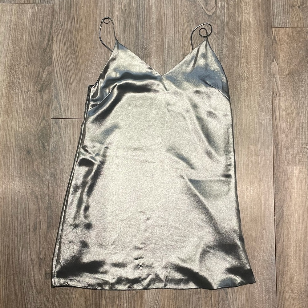 Wilfred Broue Mini Slip Dress Metallic Grey | Aritzia | Size S